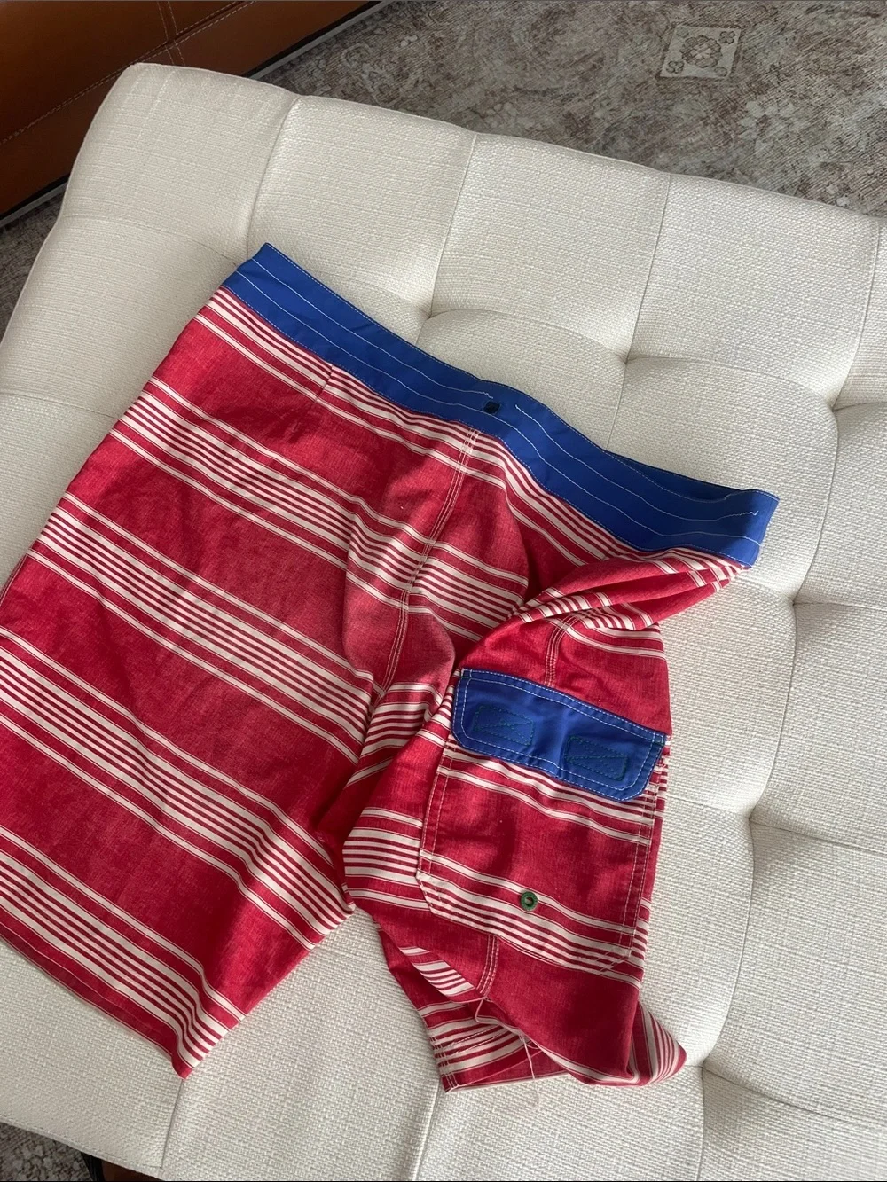Sperry Red Striped Swim Board Shorts with Blue Waistband